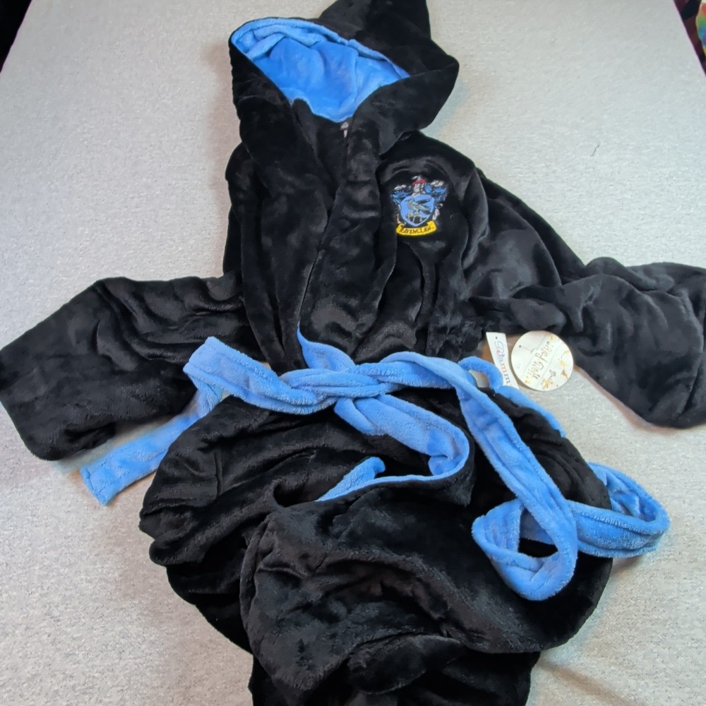 Harry Potter Ravenclaw Robe Mens Black Blue Fleece Hooded PJammy HP0290RBM NWT